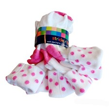 Striderite 3 Pairs Baby Girls Cuffed Socks-White w/Pink Polka Dots-Shoe Size 3-7