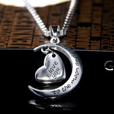 Elegant 925 Sterling Silver I Love You To The Moon And Back Pendant Necklace