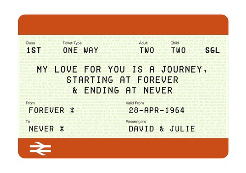 Personalised Train Ticket Style Print A4. Gift Wedding Anniversary Wedding - Picture 6 of 11