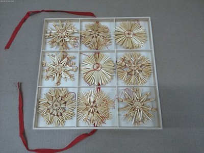 24pc Handwoven Straw Star Christmas Ornaments 6cm Natural Scandinavian Tree Deco