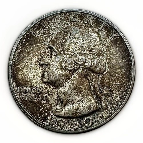 1950-D WASHINGTON QUARTER Heavily Toned BU 25c Never Cleaned