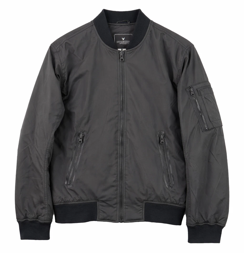 American Eagle Jacket Mens Small Black Technical Bomber Flight Outerwear