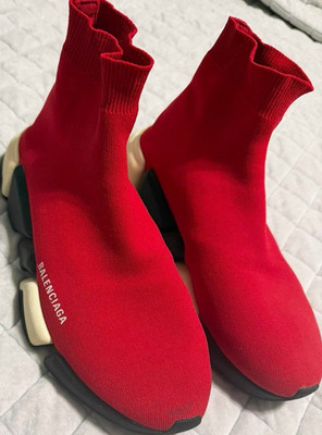 Balenciaga Speed Trainer Red Black High Top Knit Sneakers Athletic Shoes