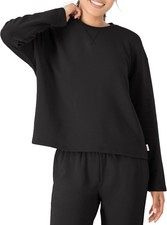 Hanes womens Originals French Terry Pullover, Cropped Crewneck Medium, Black