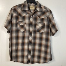 Wrangler Western Shirt Mens XL Brown Plaid Pearl Snap Short Sleeve Excellent