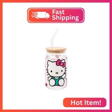 Silver Buffalo Sanrio Hello Kitty Strawberry Milk Bow Pink Polka Dot Glass Jar T