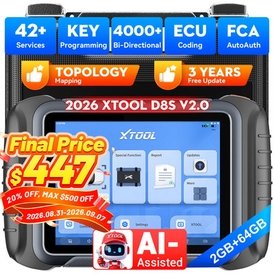 XTOOL D8S V2.0 Auto Diagnostic OBD2 Scanner E.CU Coding Topo Mapping 42+ Resets