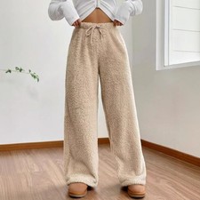 Women's Fleece Lined High Waist Wide Leg Pants Winter Warm Cozy Lounge Pants NEW
