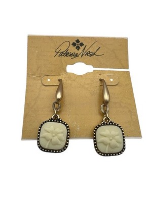 Patricia Nash Matt Gold Tone Dangle Drop Earrings Cameo Style Flower