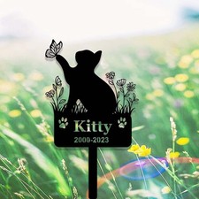 Custom Cat Memorial Stake, Personalized Cat Name Metal Grave Marker Decor