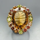 Vintage 30 ct Natural Citrine Quartz Ring 925 Sterling Silver Size 8.5 /R473654
