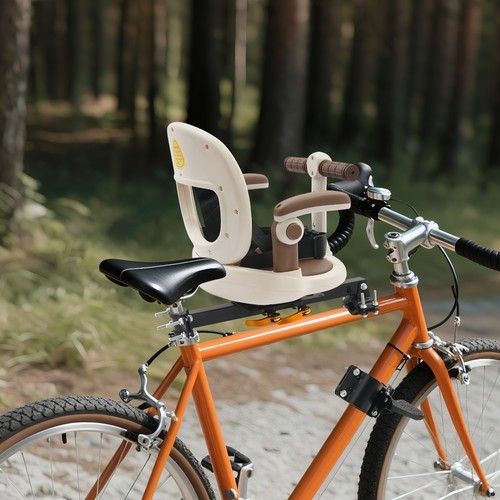 Seat Front Mount 360 Swivel Kids Bike Seat Steel Frame Beige