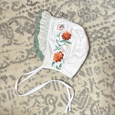 Sweet as April White Floral Embroidered Bonnet Green Polka Dot  18-24m
