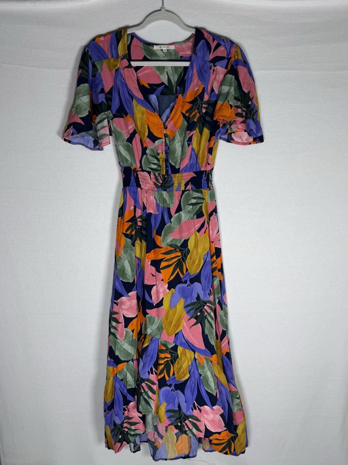 Abel The Label Leonard Dress Womens S Floral Tropical Print Midi Ruffle Hem NEW