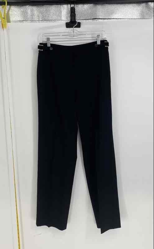 Larry Levine Womens Black Flat Front Stretch Straight Leg Dress Pants Size 6