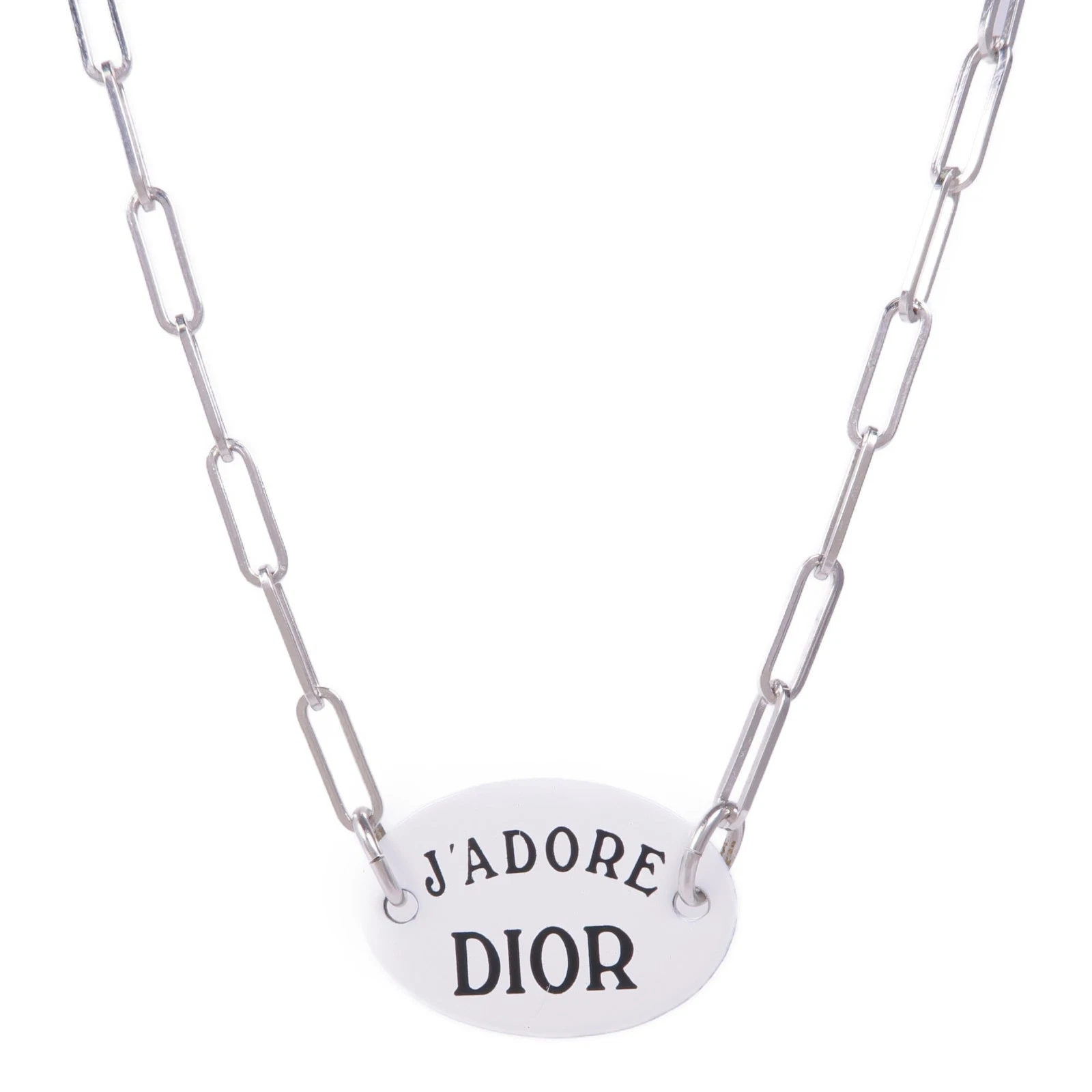 Christian Dior CD Collana Accessori Metallo Argento Bianco