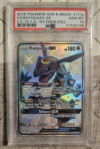 2018 POKEMON SUN & MOON CELESTIAL STORM #177A FULL ART/RAYQUAZA GX PSA 10