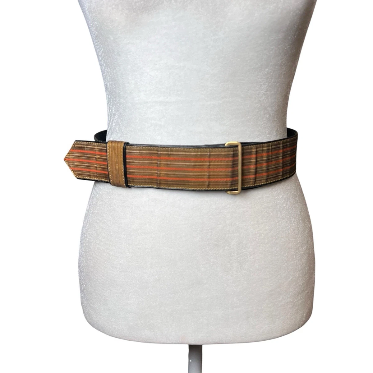 Vintage Striped Wide Waist Belt with Oval Buckle by Quadri Wide Oval - 1.5 main image 4