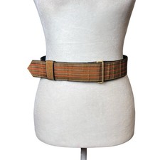 VTG 70s Leather Striped Canvas Statement Belt Sz 33 Retro Mod Unisex Boho Sz Med