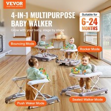 4-in-1 Baby Walker, Foldable Baby Activity Center On Wheels, 3 Adjustable Height