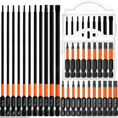 22 Stk Torx Bit Set 50/100Mm Länge, Schlagfeste Magnetischen S2-Stahl Sechskant