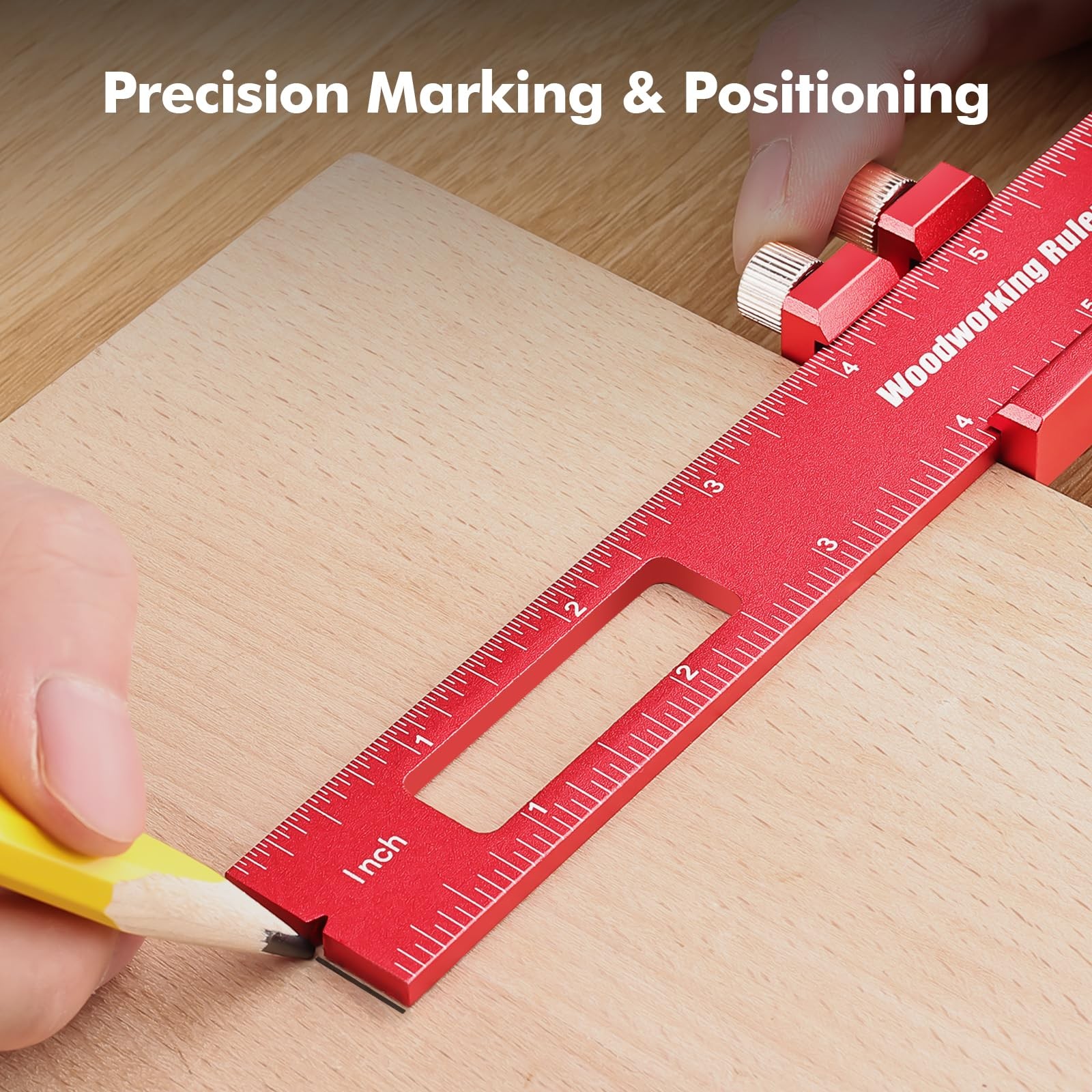 3PCS Woodworking Ruler Set, Precision Pocket Ruler with Adjustable Slide Stop, A