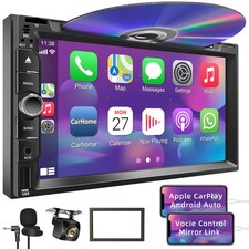 Double Din Car Radio with CD/DVD Player- Support CarPlay Android Auto, 7 In...