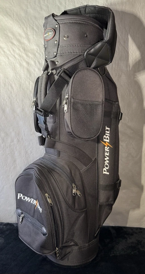 POWER BILT 6 Way Golf Bag Cart Stand w/ Shoulder Strap Black Canvas - VTG / VGC! - Image 2 of 4