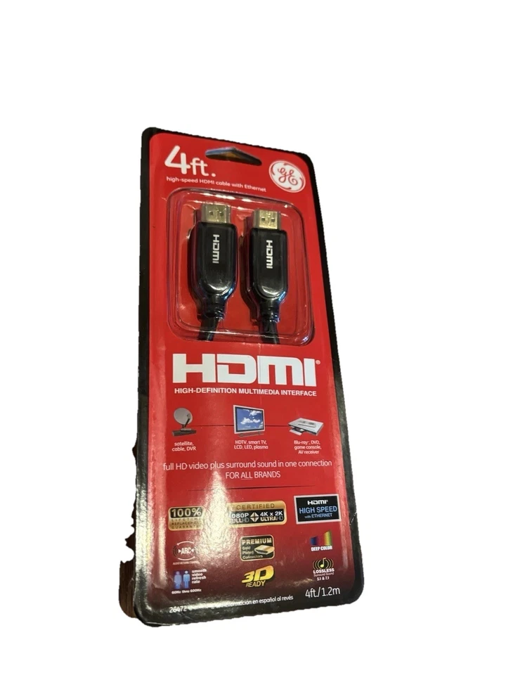 GE 4ft HDMI Cable High Speed with Ethernet – 1080p/4K – NEW in Box Network Wired - Image 2 of 3