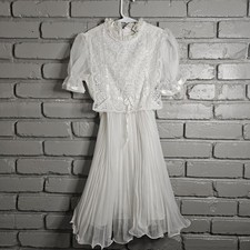 Vintage Girls Dress 8 White Lace First Communion Flower Girl Easter 60s 70s