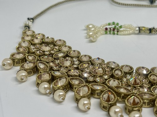 Polki Champagne Rhinestone Bridal Necklace Punjabi Jewelry Heavy Statement India