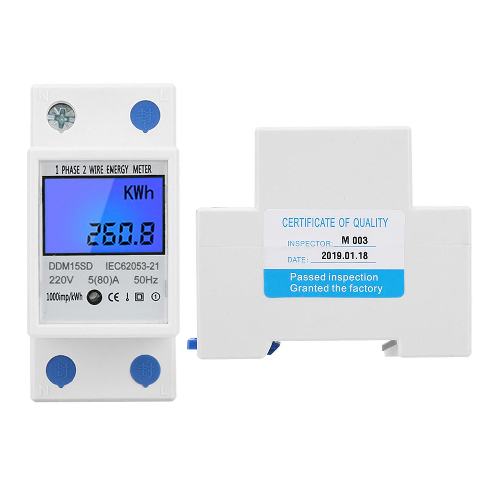 5-80A DDM15SD LCD Backlight Digital Display Single Phase Electronic Energy KWh