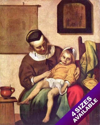 SICK ILL CHILD HELD BY MOTHER WOMAN PAINTING CHILDREN KIDS ART REAL CANVAS PRINT