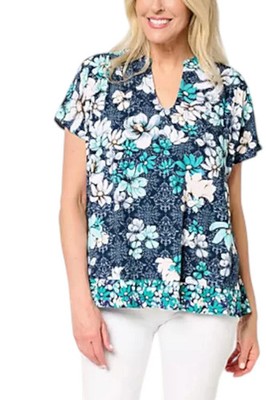 Studio Park x Terri Conn Women's Woven Border Print Top Navy