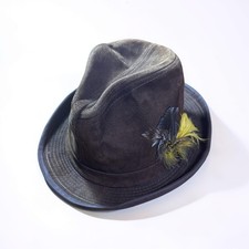 Vintage Hat Deerskin Trading Post Fedora Brown Olive Suede Feather Hat Size 6⅞