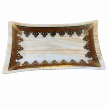 Vintage Georges Briard Gold Gilt Milk Glass Vanity Tray Dish 24K Gold 11x6