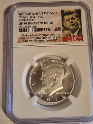 2014 S Silver Kennedy Silver Half Dollar High Relief NGC SP70 Enhanced Finish