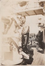 US Navy USS Mississippi Sailor at 5in Gun CA 1929 - Original Photo