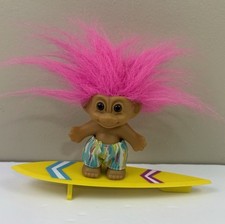Russ Troll Doll 7 inch Surfboard Surfer 3" Troll Pink hair, swim trunks board