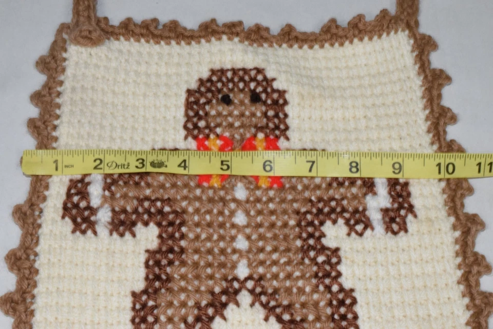 Vintage Gingerbread Man Cinnamon Brown Handmade Crocheted Apron 31.5 in OOAK - Image 4 of 4