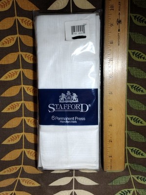 Stafford 6 Permanent Press Handkerchiefs White 16'' x 16  New Sealed Pack Combed 