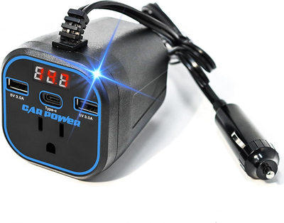 #ad 200W Car Power Inverter 12V to 110V Outlet Adapter Dual USB Type C Blue $14.13
