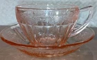 Federal Sharon Pink - 3 in Cup & 5 in Saucer - Depression Era - Cabbage Rose