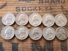 Washington Quarters 1932-1964 Assorted Dates, Circulated, 90% Silver, Lot of 10