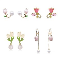 Tulip Earrings for Women Pearl Flower Earrings Tulip Jewelry Accessories Dres...