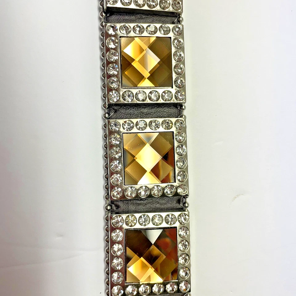 BHW Western Amber Bling Cowgirl Belt Gen Leather Sz L 36-38 Brown Silver Rodeo - Image 4 of 4