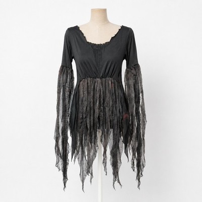 Tattered Whimsigoth Ghostly Fringe Top Size M Black Vampy Witchy Dark Ghostly