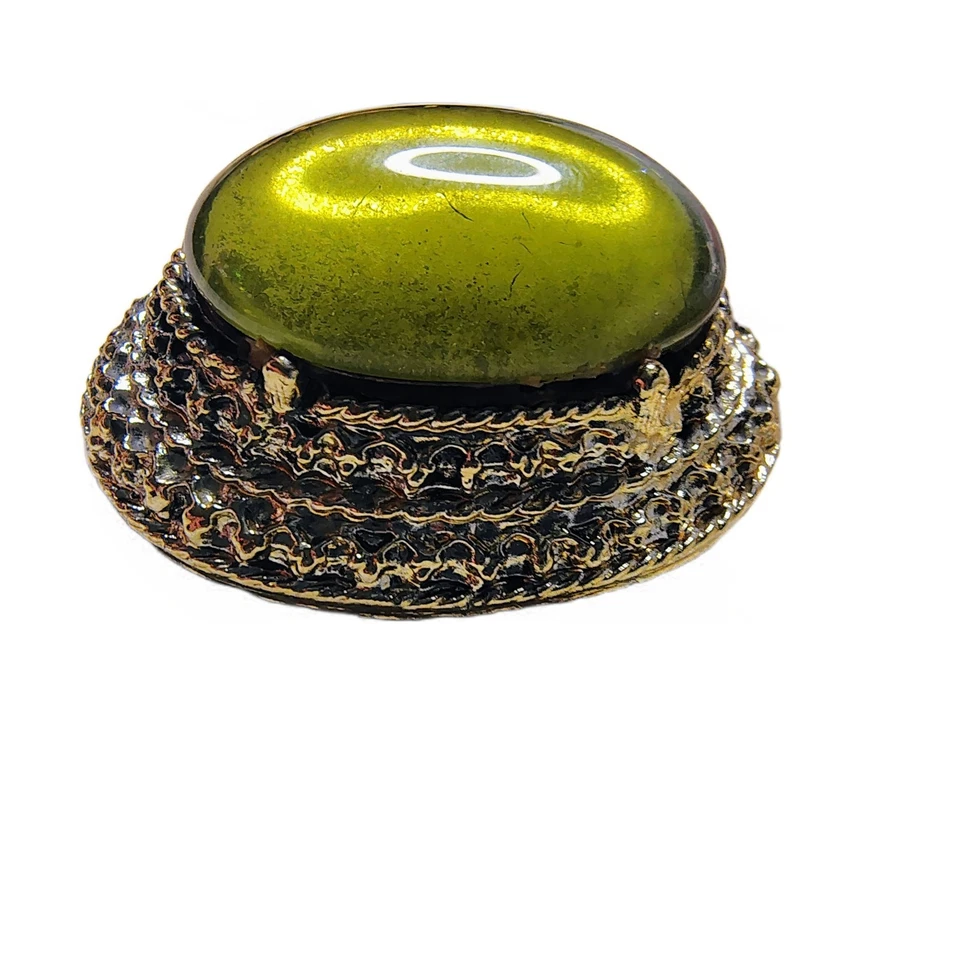 Large Peridot Green Foiled Glass Cabachon High Profile Victorian Revival Brooch  - Image 2 of 4