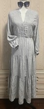 ZARA Grey Embroidered Dress XS Maxi Tiered Cotton Long Sleeve . Brand New.