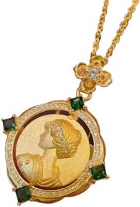 Authentic Goddess Queen Coin Gold Plated Necklace,Greek Symbol Amulet Medal Necklace